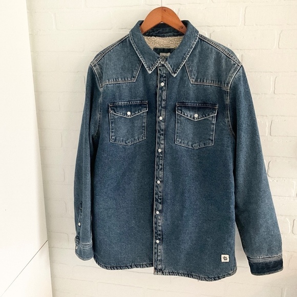 Zara Men’s Denim Trucker Jacket Fleece Jean lined mid wash Relaxed fit XL - Picture 6 of 16